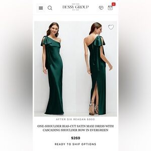 One-Shoulder Satin Dress in Evergreen